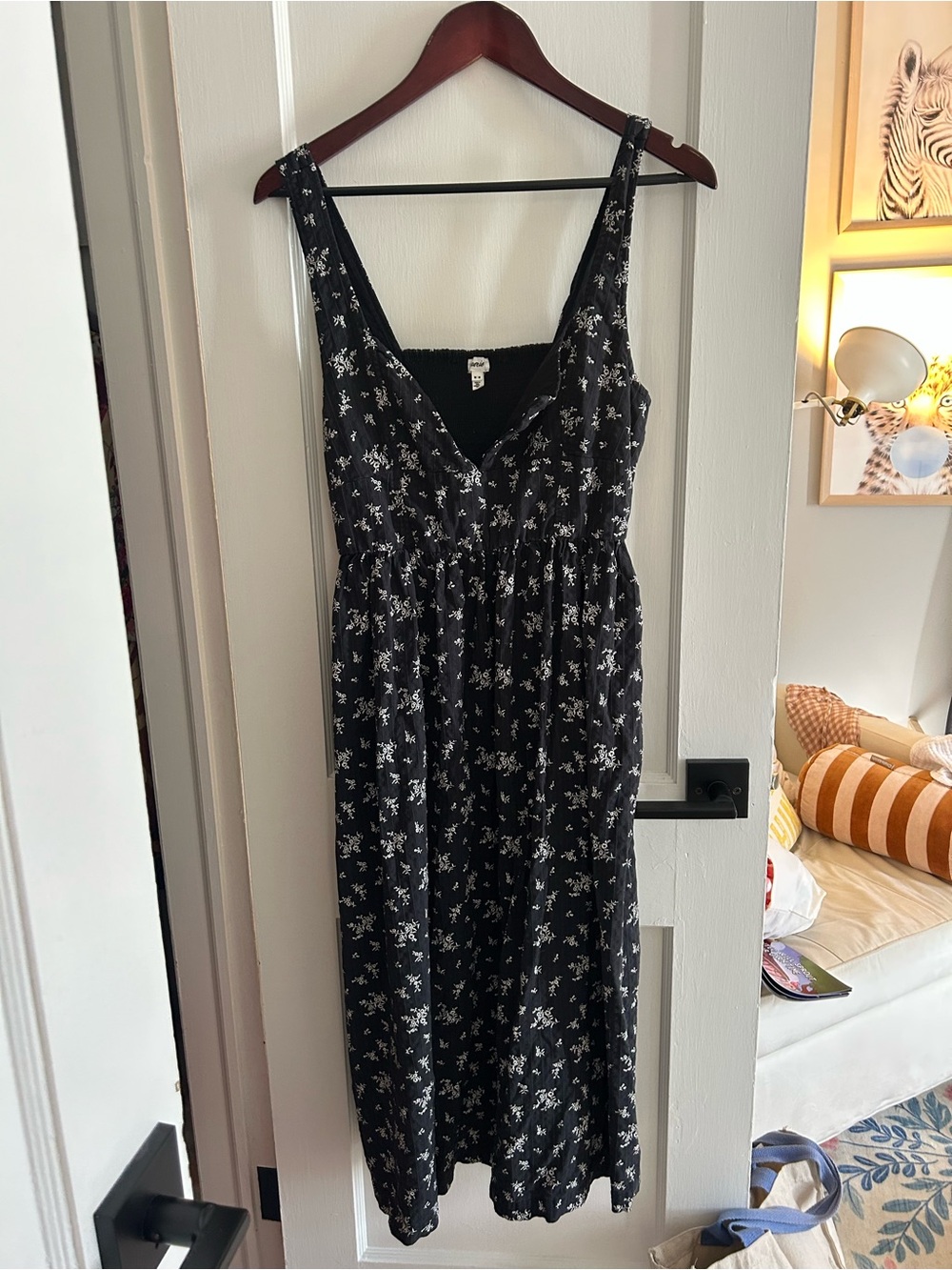 Aerie Black Floral Midi Dress